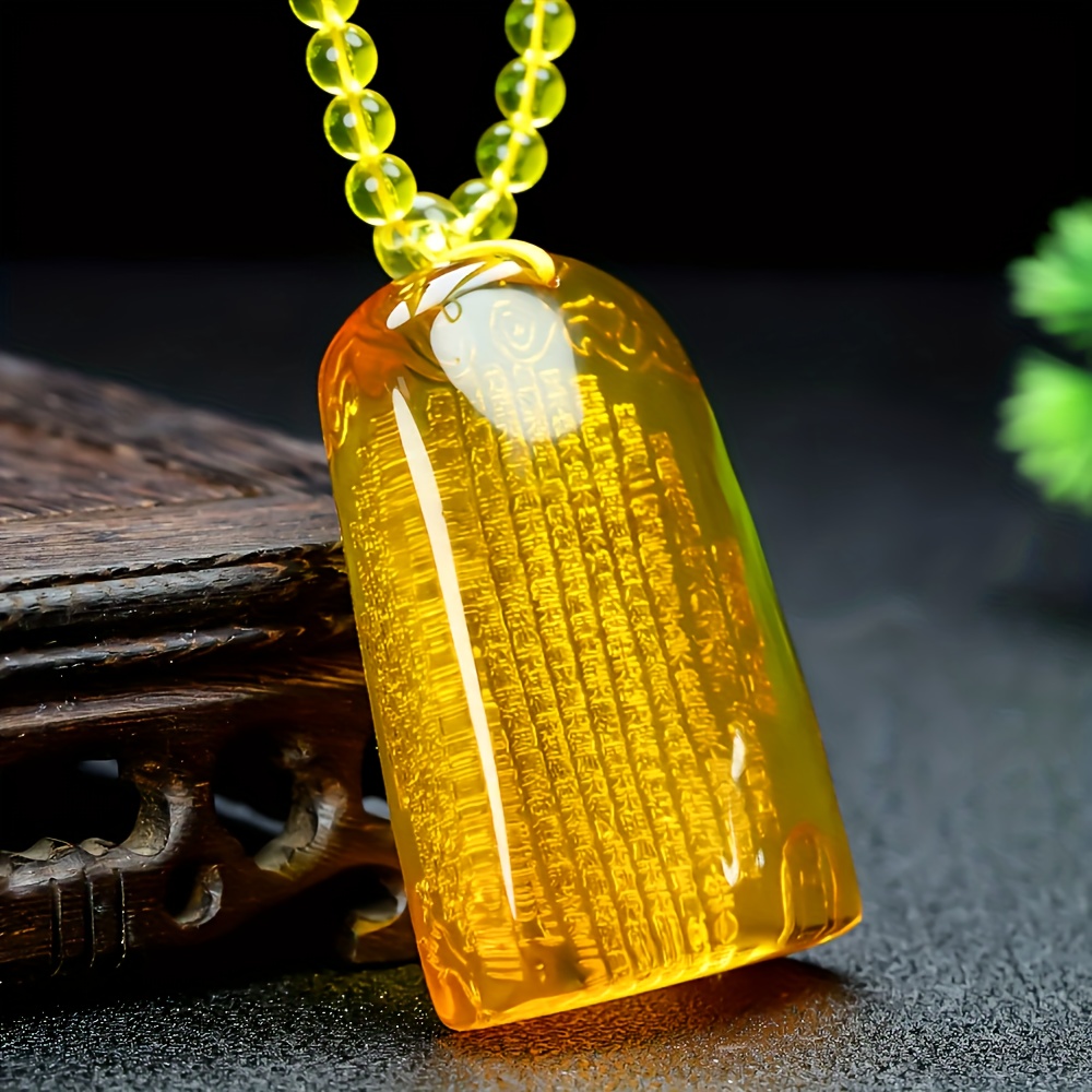 Unisex Amber Carved Pendant Necklace, Couple's Set